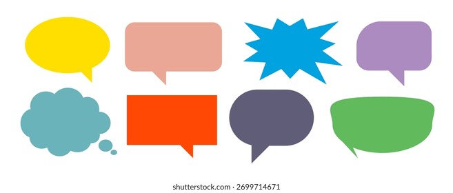 Caixa de chat com comentário colorido de mensagem definida. Coleção de balões de fala, caixas de texto e caixas de chat. Conjunto de vetores de bolhas de fala em quadrinhos.