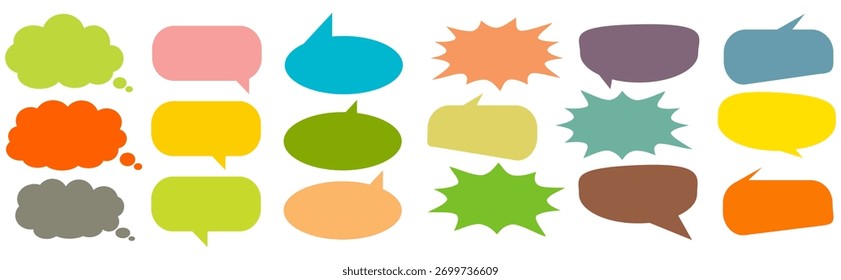 Colorido mensaje comentario cuadro de chat conjunto. Colección de burbujas de discurso, cuadros de texto y cuadros de chat. Conjunto de Vector de burbuja de discurso cómico.