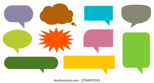 Colorido mensaje comentario cuadro de chat conjunto. Colección de burbujas de discurso, cuadros de texto y cuadros de chat. Conjunto de Vector de burbuja de discurso cómico.