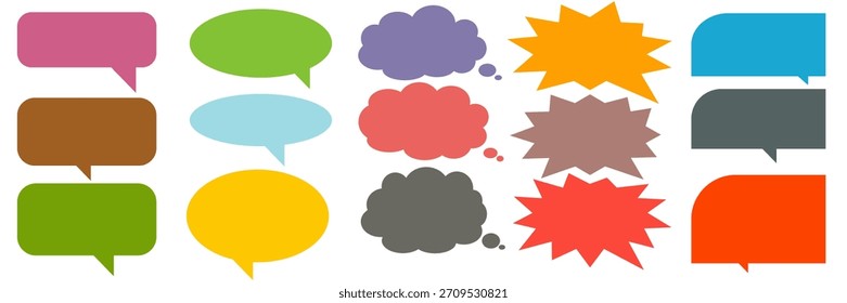 Colorido mensaje comentario cuadro de chat conjunto. Colección de burbujas de discurso, cuadros de texto y cuadros de chat. Conjunto de Vector de burbuja de discurso cómico.