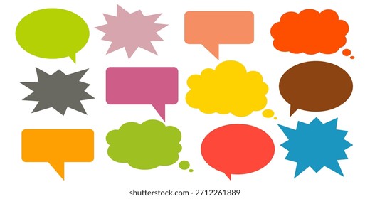 Colorido mensaje comentario cuadro de chat conjunto. Colección de burbujas de discurso, cuadros de texto y cuadros de chat. Conjunto de Vector de burbuja de discurso cómico.