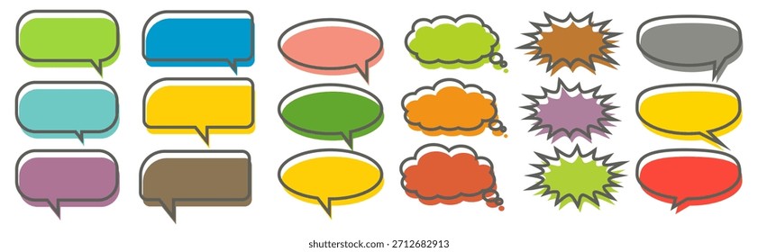 Farbige Nachricht Kommentar Chat-Box gesetzt. Sammlung von Sprechblasen, Textfeldern und Chatfeldern. Comic-Sprechblasen-Vektorsatz.