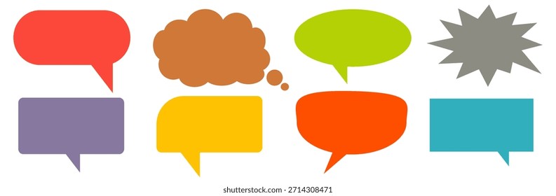 Caixa de chat com comentário colorido de mensagem definida. Coleção de balões de fala, caixas de texto e caixas de chat. Conjunto de vetores de bolhas de fala em quadrinhos.