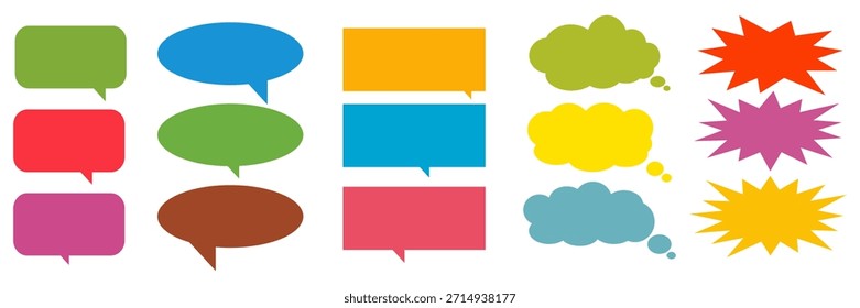 Caixa de chat com comentário colorido de mensagem definida. Coleção de balões de fala, caixas de texto e caixas de chat. Conjunto de vetores de bolhas de fala em quadrinhos.