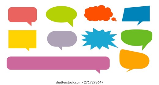 Colorido mensaje comentario cuadro de chat conjunto. Colección de burbujas de discurso, cuadros de texto y cuadros de chat. Conjunto de Vector de burbuja de discurso cómico.