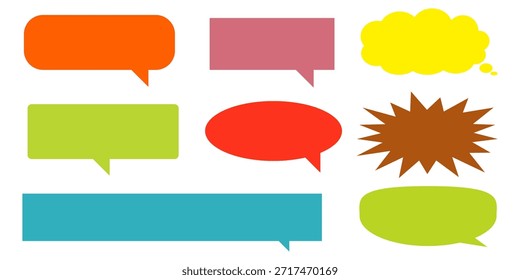 Caixa de chat com comentário colorido de mensagem definida. Coleção de balões de fala, caixas de texto e caixas de chat. Conjunto de vetores de bolhas de fala em quadrinhos.