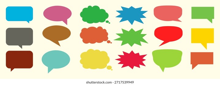 Caixa de chat com comentário colorido de mensagem definida. Coleção de balões de fala, caixas de texto e caixas de chat. Conjunto de vetores de bolhas de fala em quadrinhos.