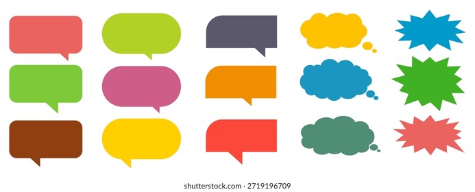 Colorful message comment chat box set. Collection of speech bubbles, text boxes, and chat boxes. Comic speech bubble vector set.