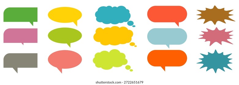Colorful message comment chat box set. Collection of speech bubbles, text boxes, and chat boxes. Comic speech bubble vector set.