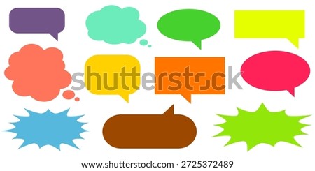 Colorful message comment chat box set. Collection of speech bubbles, text boxes, and chat boxes. Comic speech bubble vector set