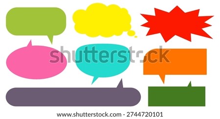 Colorful message comment chat box set. Collection of speech bubbles, text boxes, and chat boxes. Comic speech bubble vector set
