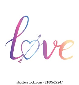 Colorful message "LOVE " for pride month celebration. Typography of LGBTQIA+ equality. Rainbow color. Float vector illustration.