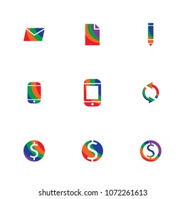 colorful message, paper, pencil, mobile icon. vector illustration