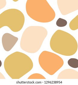 Colorful messy abstract seamless pattern with uneven round stains, spots, geometrical shapes, background. Vector illustration.   