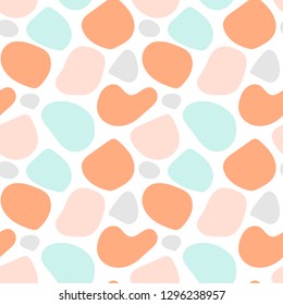 Colorful messy abstract seamless pattern with uneven round stains, spots, geometrical shapes, background. Vector illustration.   