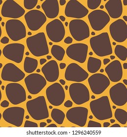 Colorful messy abstract seamless pattern with uneven round stains, spots, geometrical shapes, African giraffe background. Vector illustration.   