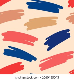 Colorful messy random zigzag lines and scrawls hand drawn vector seamless scribble pattern. Careless scratchy pen or pencil doodles. Artistic background in light pink, red and blue colors.