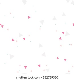 Colorful messy seamless pattern with triangles on white. Abstract chaotic geometric. Triangular geometrical background. Infinity geometric pattern. Vector illustration.