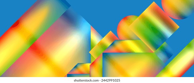 Formas geométricas metálicas coloridas. Ilustración vectorial para fondo de pantalla, banner, fondo, tarjeta, ilustración de libro, página de destino