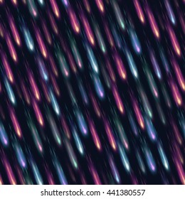 Colorful Meteor Shower Seamless Pattern. Magic Sparkles. Vector, Eps 10.