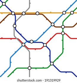 Colorful metro scheme, railway transport or city bus map on white background. Abstract seamless vector pattern.