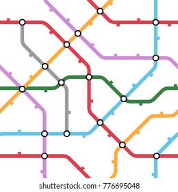 Colorful metro scheme, railway transport or city bus map on white background. Abstract seamless vector pattern.