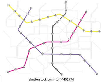 Colorful metro subway  and city bus transport map