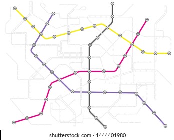 Colorful metro subway  and city bus transport map