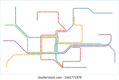 Colorful metro transportation map with six lines