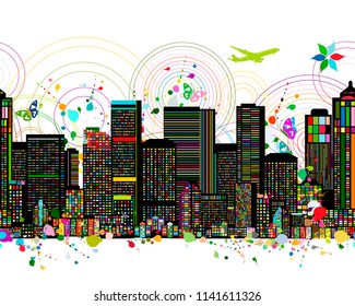 Colorful metropolis, seamless pattern for your design