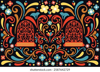 Colorful Mexican Abstract Floral Background