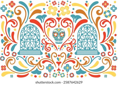 Colorful Mexican Abstract Floral Decorative Festival Background