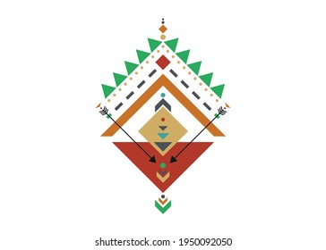 Colorful Mexican Aztec tribal traditional geometric logo design isolated on white background. Sacred Alchemy elements, esoteric bohemian sacred geometry. Magic indian tribal vector illustration
