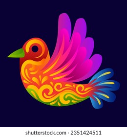 Colorful mexican bird. Traditional Mexican Dia de los muertos Element vector illustration