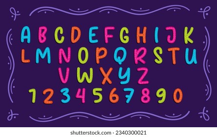 Colorful mexican decorated letters and numbers. Simple design.