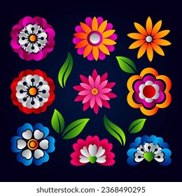 Colorful mexican Floral elements. Traditional mexican folk art floral vector 