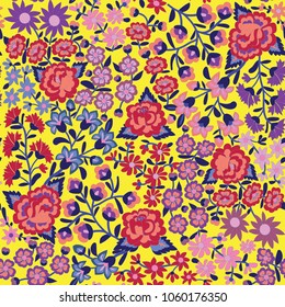 Colorful Mexican floral pattern with beautiful folk flowers, background, amazing botanical illustration. Seamless design