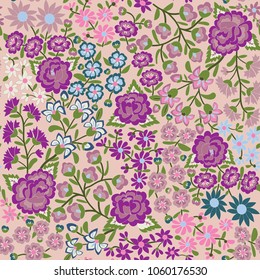 Colorful Mexican floral pattern with beautiful folk flowers, background, amazing botanical illustration. Seamless design