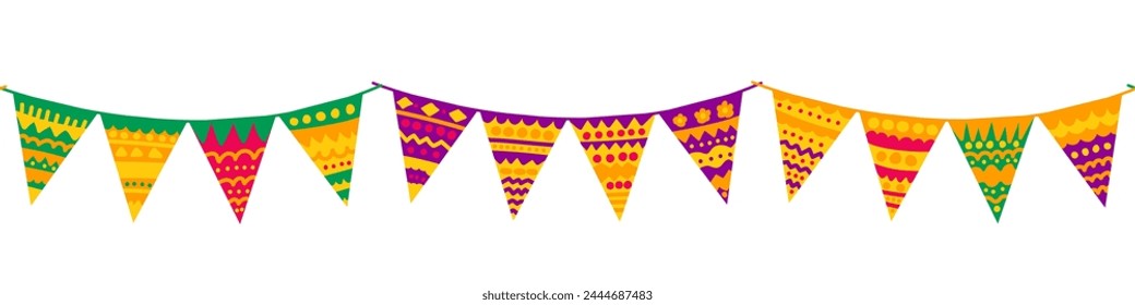 Colorful Mexican garland seamless border flat illustration