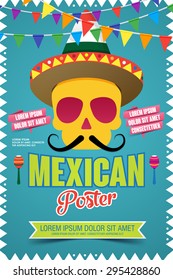 Colorful Mexican Invitation Poster To The Day Of The Dead Party.