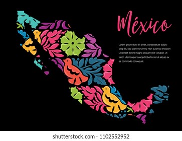 Colorful Mexican Map, Embroidery Style Composition – Copy Space