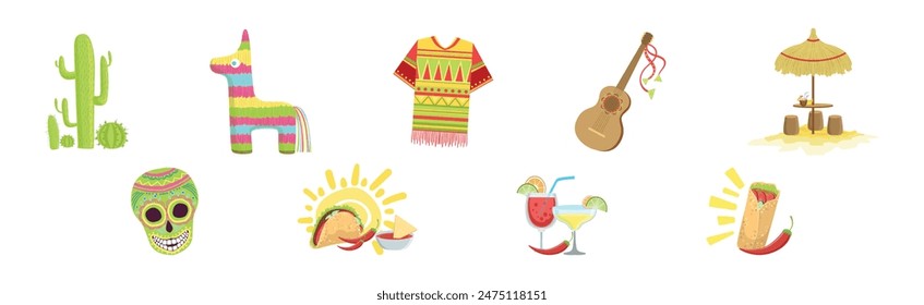 Colorful Mexican Object and Authentic Attribute Vector Set