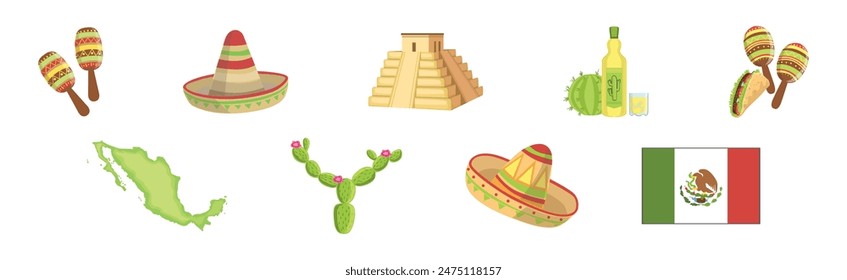 Colorful Mexican Object and Authentic Attribute Vector Set