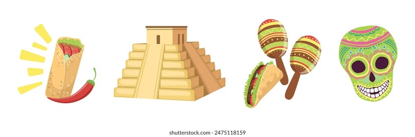 Colorful Mexican Object and Authentic Attribute Vector Set