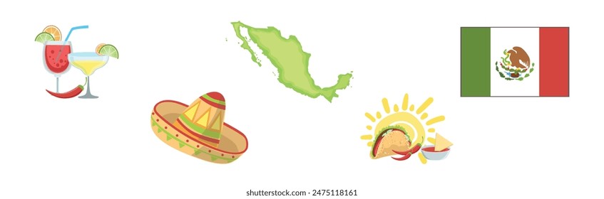 Colorful Mexican Object and Authentic Attribute Vector Set