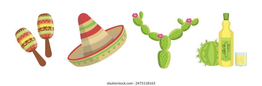 Colorful Mexican Object and Authentic Attribute Vector Set