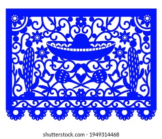 Colorful mexican perforated papel picado banner, Traditional Mexican party decorations.