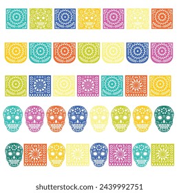 Colorful Mexican perforated papel picado banner. Paper Mexican decorations