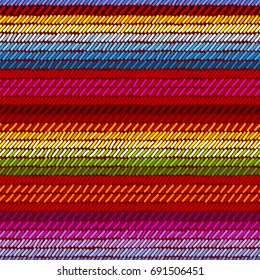 Colorful Mexican Serape Blanket Rug Woven Striped Fabric Seamless Pattern, Vector