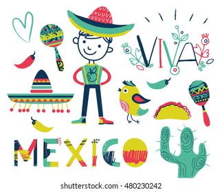 Colorful Mexican set for your design. Vector. Isolated.